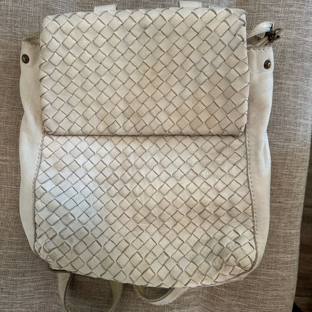 American leather co Cream Woven Leather Backpack